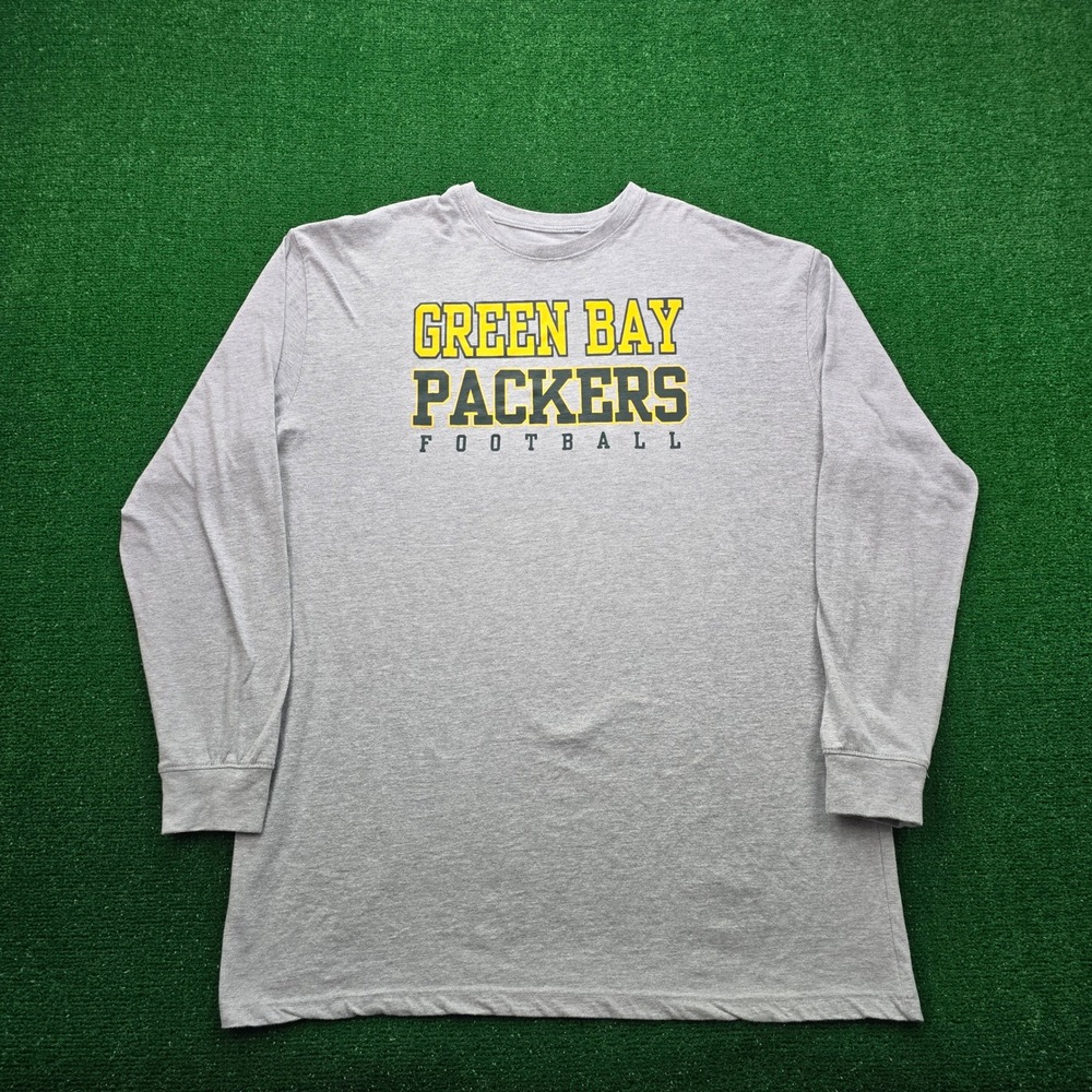 Green Bay Packers Tshirt Mens 2XLT Gray Long Sleeve NFL Team Apparel Football